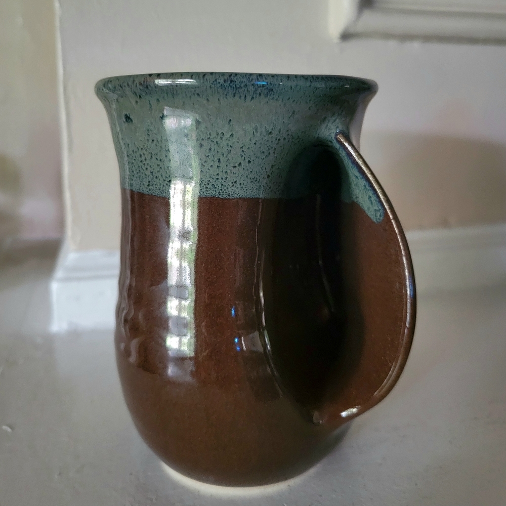 Neher Studio Pottery Clay in Motion Right Hand Warmer Mug Blue Brown  2016
